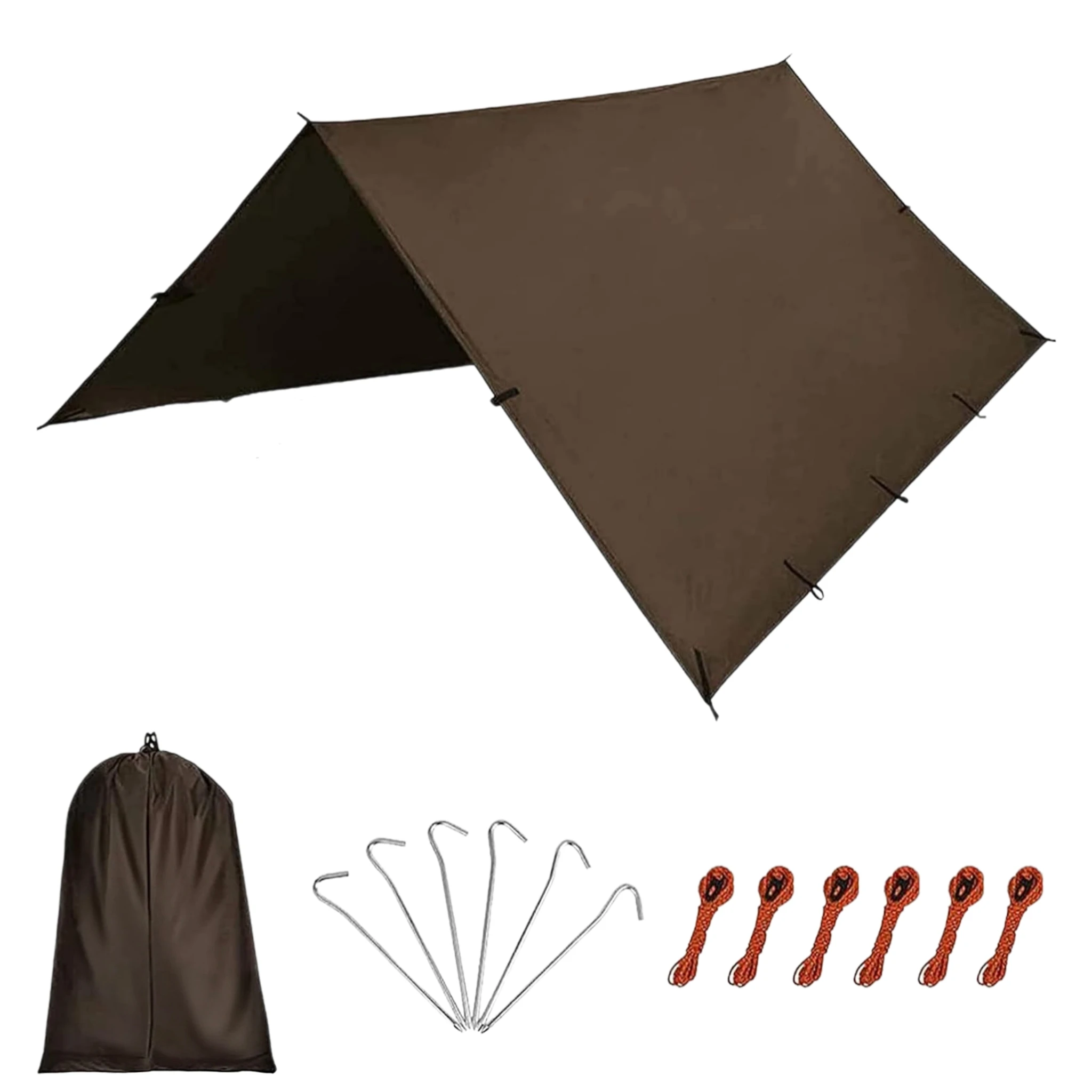Wasserdichte Plane 3 x 3m Camping-Sonnenschutz, Großes Zelt-Tarp für Camping, Wandern, Outdoor-Aktivitäten (inkl. Seile und Heringe)