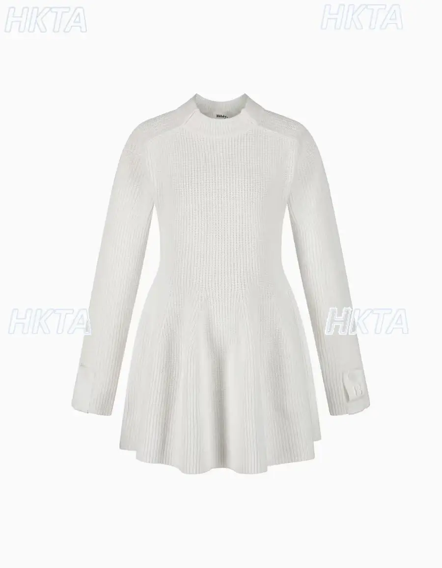 일본 출퇴근용 2025 겨울 신상 루즈핏 단색 니트 드레스 스윗 웨이스트 라운드넥 긴팔 A라인 스웨터 드레스 여성용
