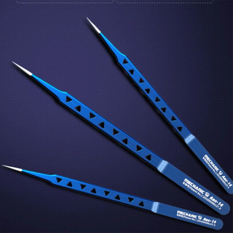 MECHANIC AAC-14 Blue Tweezers Heat-dissipating Lengthened Thickened Stainless Steel Precise Forceps For Phone PCB IC Chip Repair