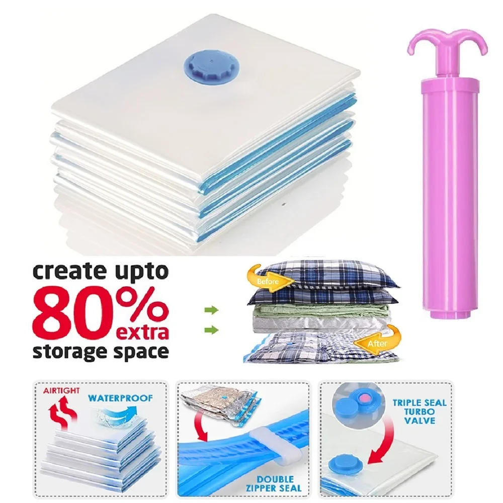 Vacuum Storage Bags,for Bedding,Pillows,Towel,Clothes Space Saver Travel Storage Bag,With Hand-electric-Pump,Vacuum Bag Package