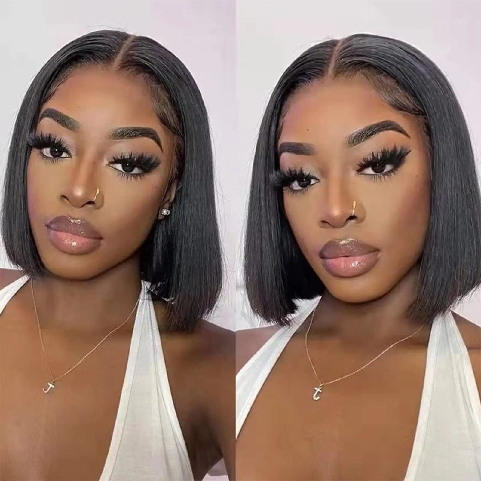 Perruque Bob Lace Front Wig naturelle lisse, cheveux courts, 4x4, densité 180%, pour femmes africaines