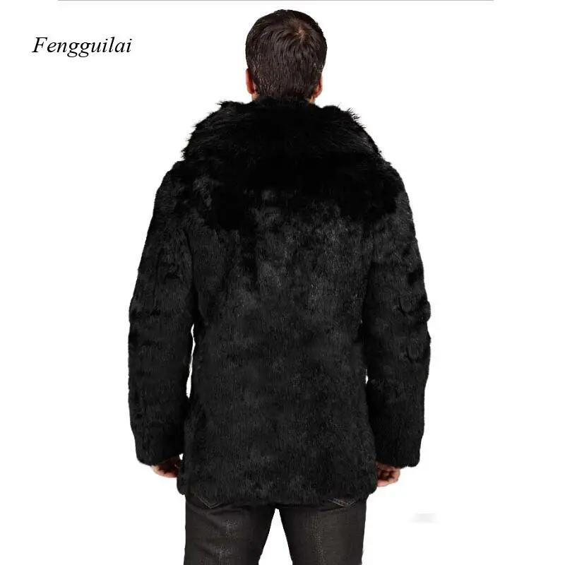 Autumn and Winter Men\'s Fashion Slim Fit Imitation Fur Collar Fur Coat Black Luxury Coat Men