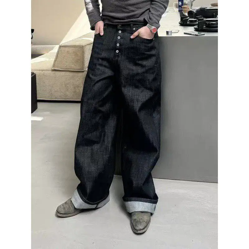 Original Color Wide Leg Jeans Baggy Straight Cut Playboicarti mid Waist Casual Vintage Style Non-Shrinkable PU Fabric