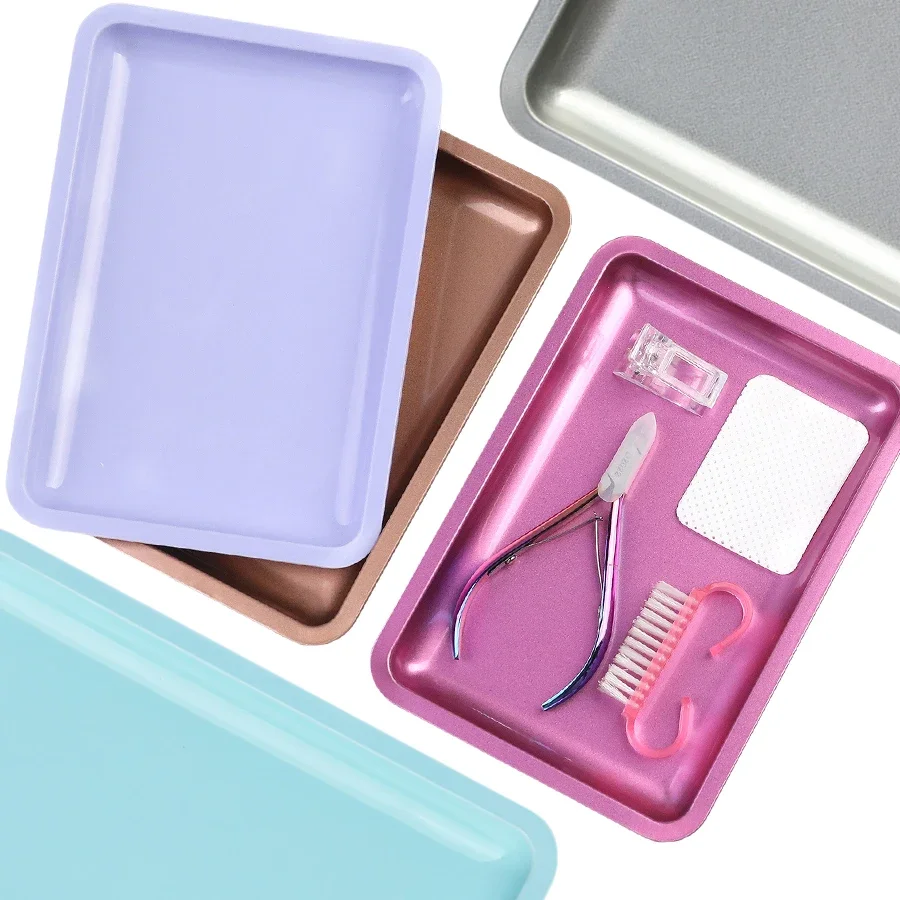 

Stainless Steel Cosmetic Storage Tray for Nail Art Display, Candy Color Nail Tools Container Salon Equipment Plate
