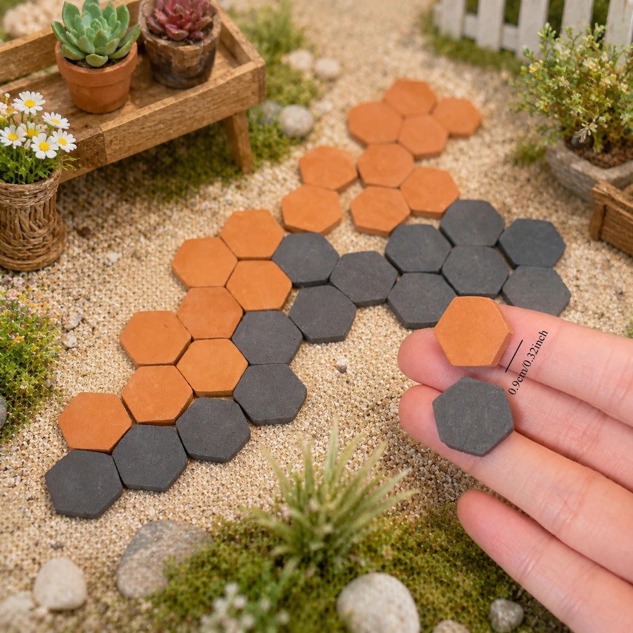 32pcs Hexagonal Garden Stepping Model Stones, Walkway Model Floor Tile for Model Landscape Road Decoration