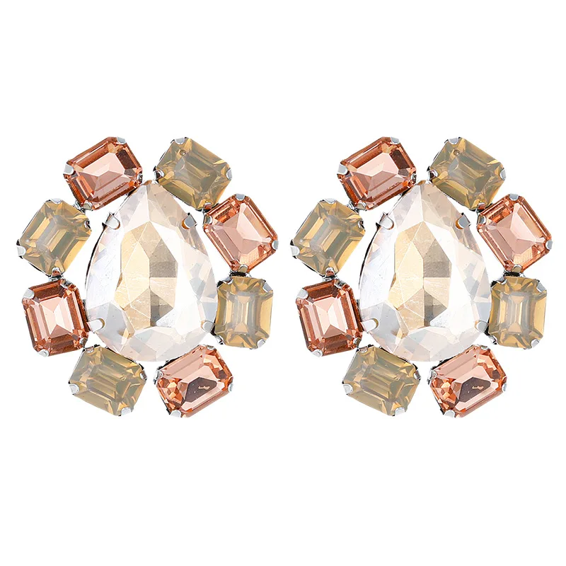 Retro luxury fashion simple colored diamond alloy inlaid rhinestone temperament exquisite super flash fringed earrings ear jewel