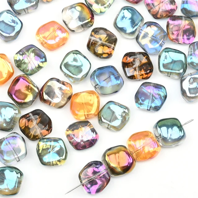 20 sztuk nieregularne koraliki szklane Lampwork do tworzenia biżuterii Diy AB bransoletka kolczyki AB tęczowy złoty kolor kryształowe koraliki hurtowo