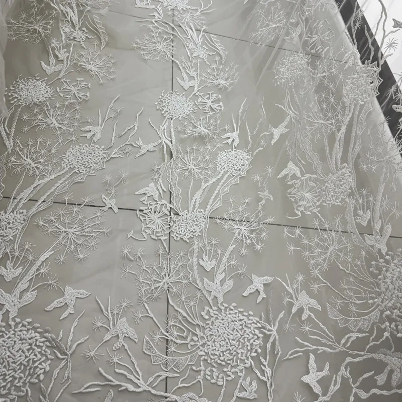 جديد الطازجة ومميزة البوليستر الموضوع الطيور نمط الدانتيل والتطريز النسيج الشفاف DIY فستان الزفاف الملابس والاكسسوارات