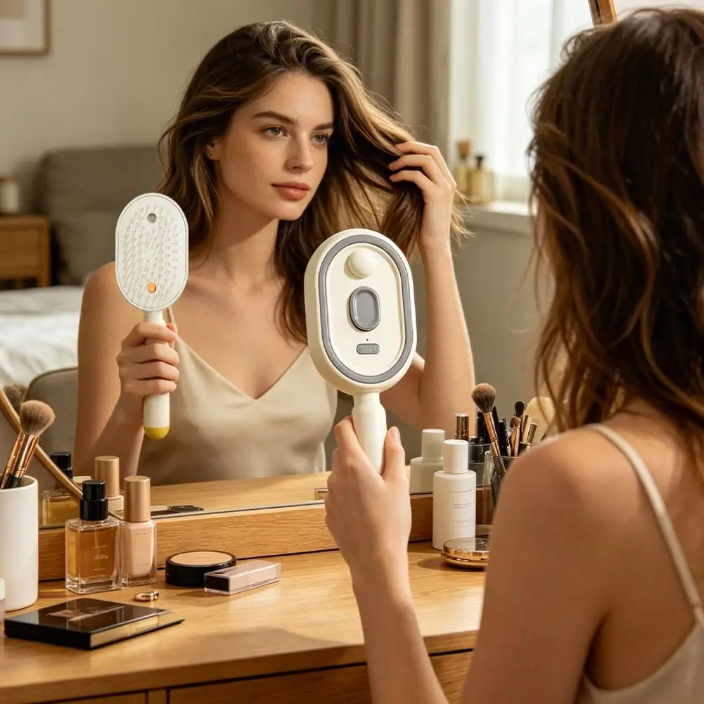 Rechargeable 3 in 1 Electric Spray Comb Air Cushion Massager Self Cleaning Steam Essential Oil Brush Scalp Care