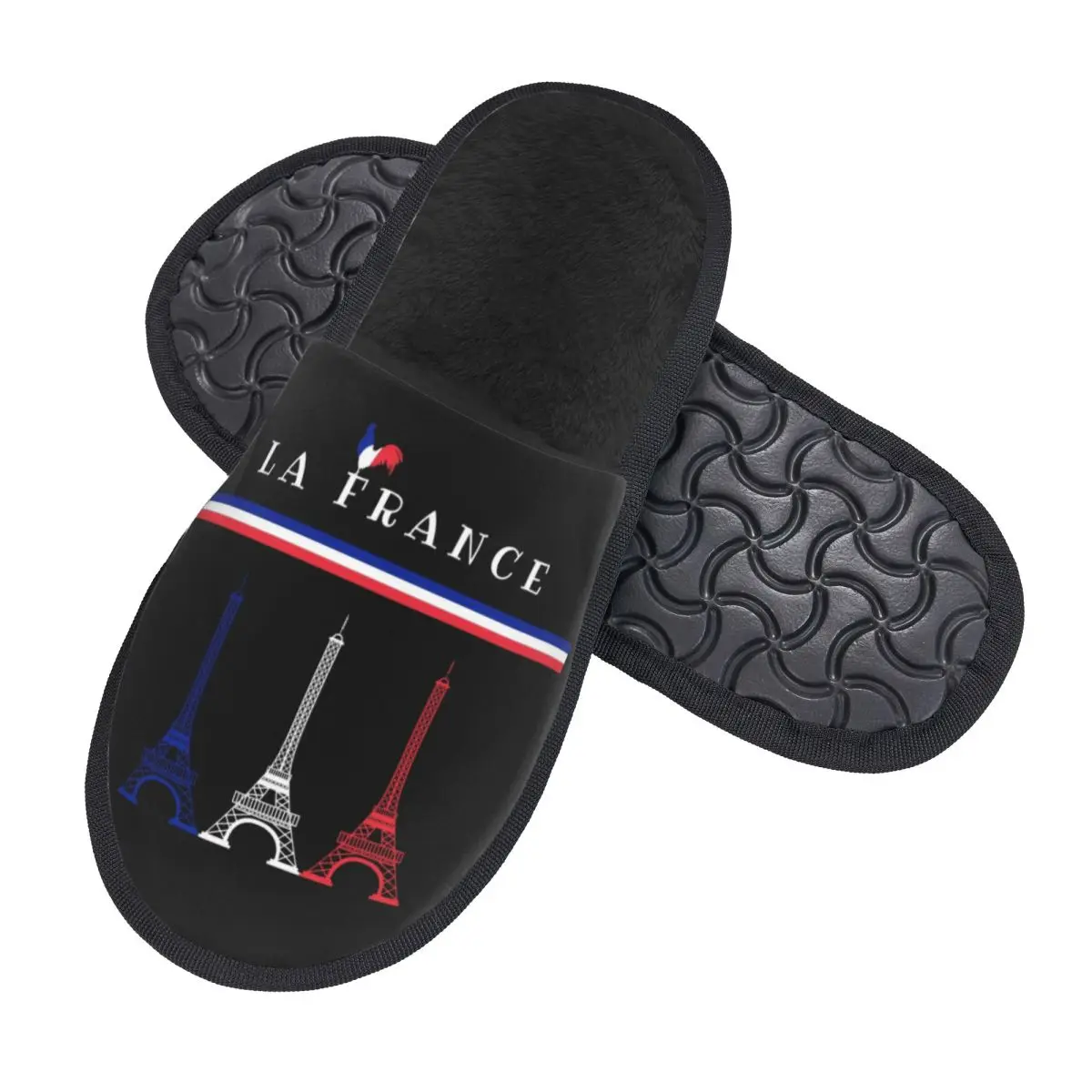 Pantofole in memory foam morbide con bandiera La France personalizzate Scarpe da casa per camera da letto da donna con Torre Eiffel francese