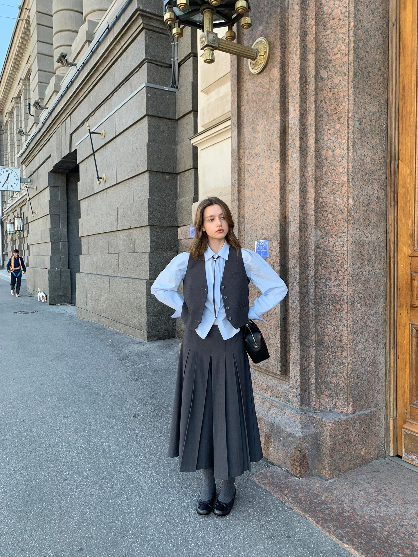 

Faionable V-Ne Button-Up And Skirt Set Kernel Cosmos ay Series Ele Pleated Pants Women's Autumn Outfit