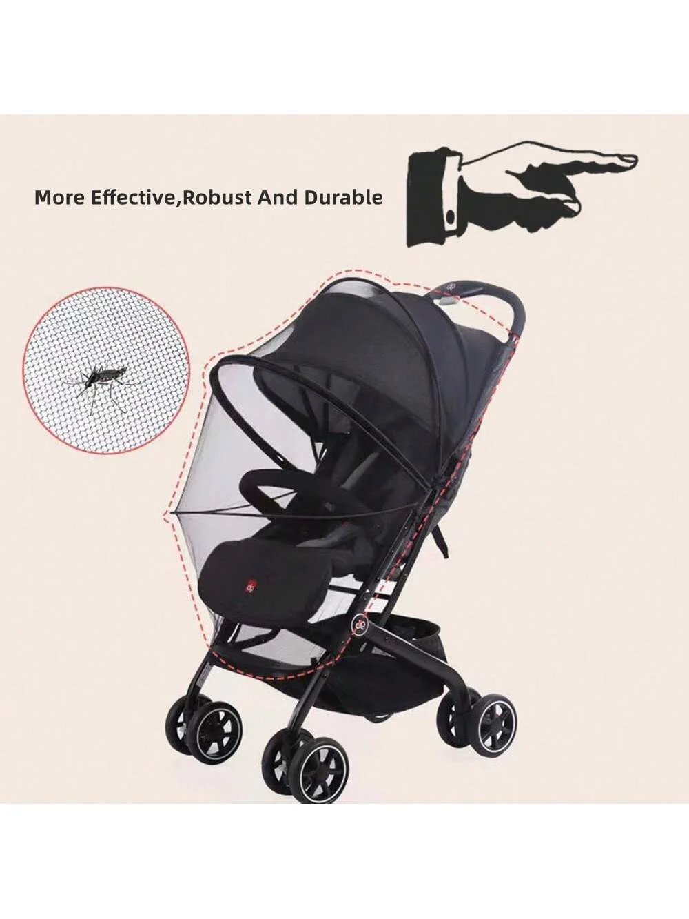 Baby stroller mosquito net, suitable for various types of baby strollers - full face pull lock baby stroller mosquito net