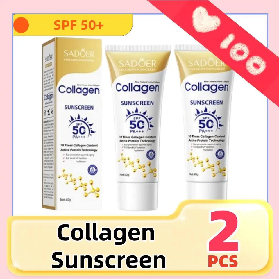 

2Pcs SPF 50+ Collagen Sunscreen Refreshing Sun Cream Moisturizing Long-lasting Skin Protective Sunblock Body Face Sunscreen