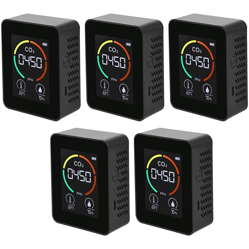 

HOT SALE 5X Air Monitor CO2 Carbon Dioxide Detector Air Quality Temperature Humidity Monitor Quick Measuring Meter For CO2, Blac