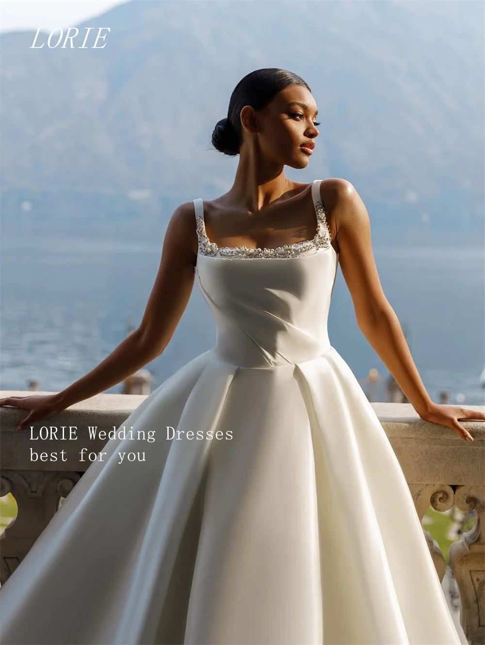 LORIE فاخر ألف خط فستان الزفاف ساحة الرقبة فساتين زفاف الديكور السباغيتي حزام الطية ثوب زفاف مخصص 2026