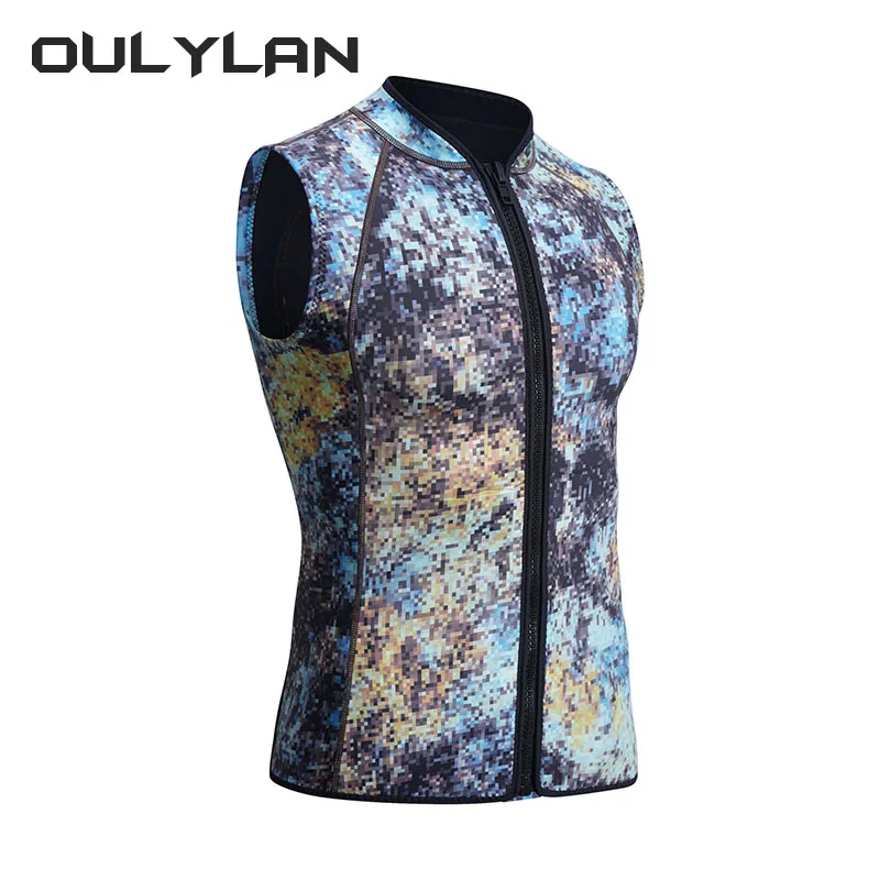 Oulylan Neoprene Diving Vest Thermal Wetsuit Sleeveless Front Zip for Men Surfing Drifting Scuba Vest 3mm Camouflage Suit