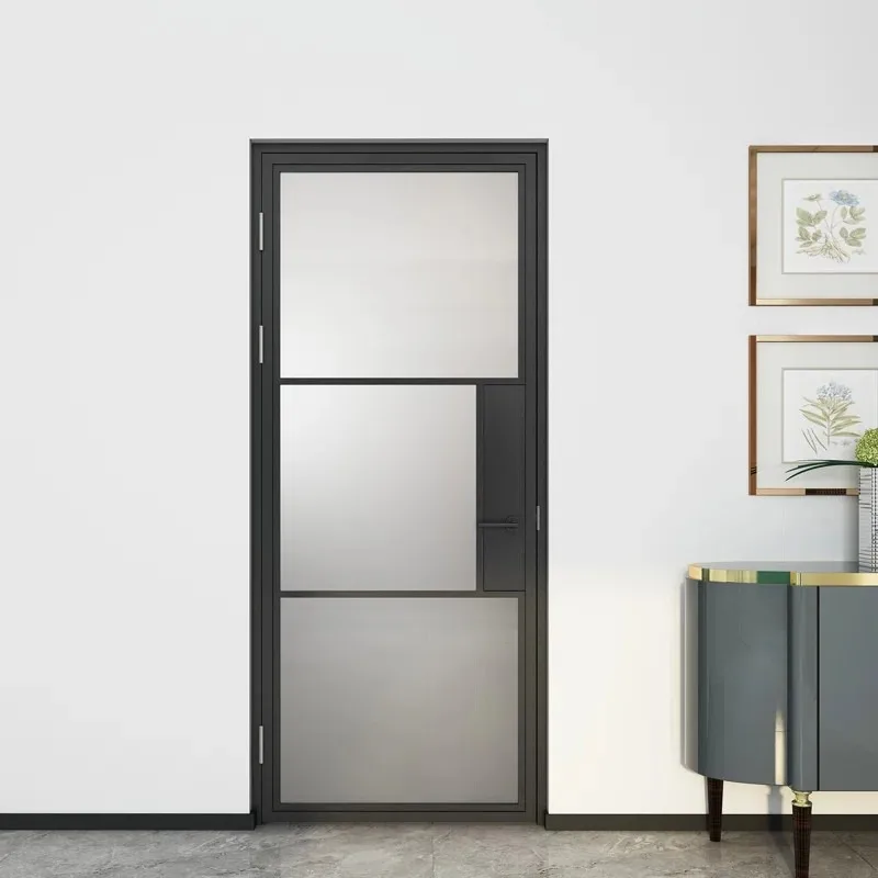 Industrial ultra-thin aluminum frame transparent glass barn door, hotel balcony soundproof swing door