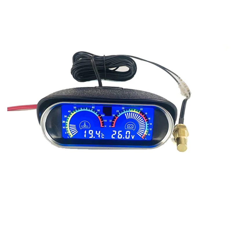 12V 24V Digital Water Temperature Gauge + Volt Water Temperature Sensor 1/8NPT Head Plug Joint Pipe Sensor Radiator Hose Adapter
