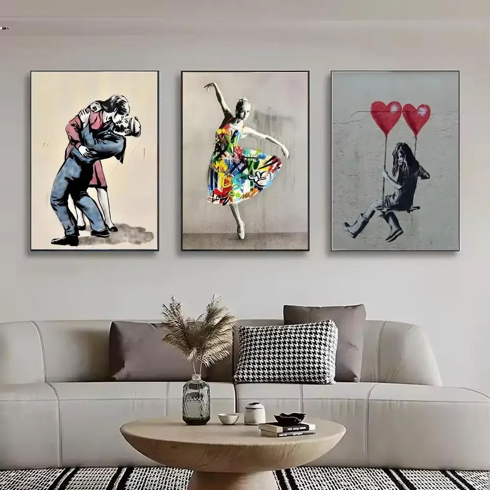 B-Banksy Graffiti Artwork Painting Calligraphy Stylish Canvas Poster Wall Art for Bedroom Living Room Study Home Decor Gift