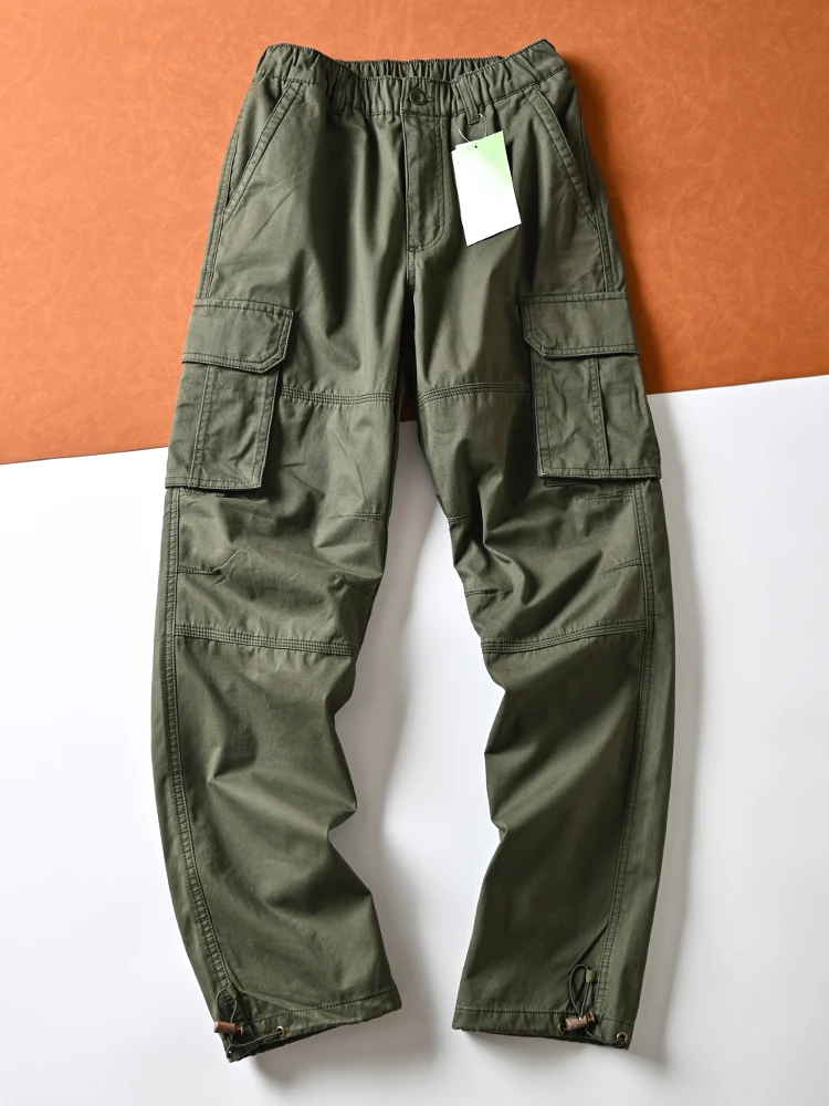 

Уличные хлопковые рабочие брюки с крупными кетами, прямые повседневные брюки, свободные длинные брюки для мужчин