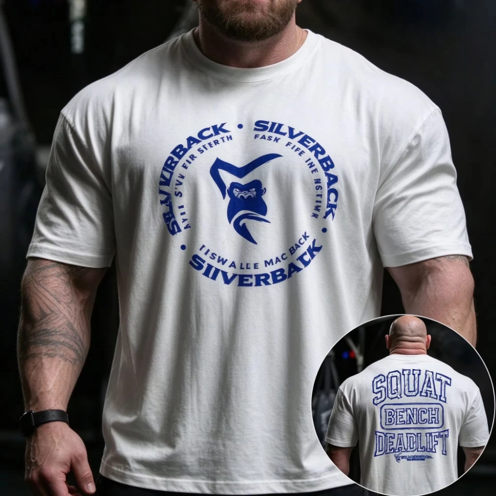 2026 Men Powerlifting Graphic T-Shirt Squat Bench Deadlift Gym Training Oversized Cotton Short Sleeve Fitness Tee