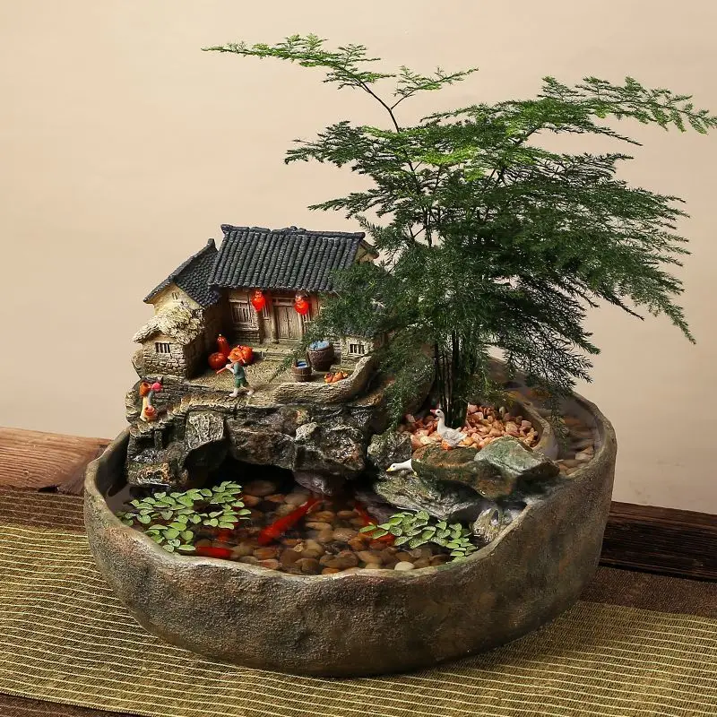 창의적인 데스크탑 풍경 어항 흐르는 물 장식 순환수 거실 장식