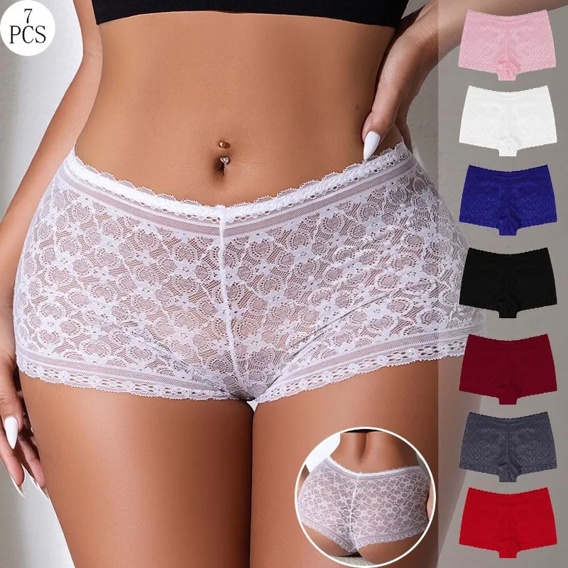 

7 шт./компл. женское нижнее белье со средней талией, сексуальные трусики с цветочным принтом, дышащие удобные женские шорты для мальчиков, элегантное нижнее белье