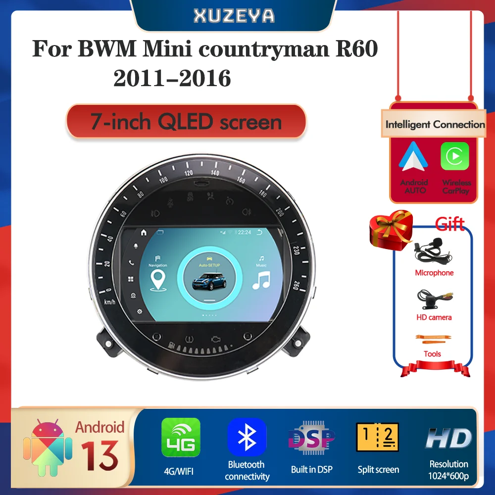 

7.0-inch Android 13 For BWM Mini countryman R60 2011-2016 GPS Navigation Radio Carplay 5G Multimedia Player