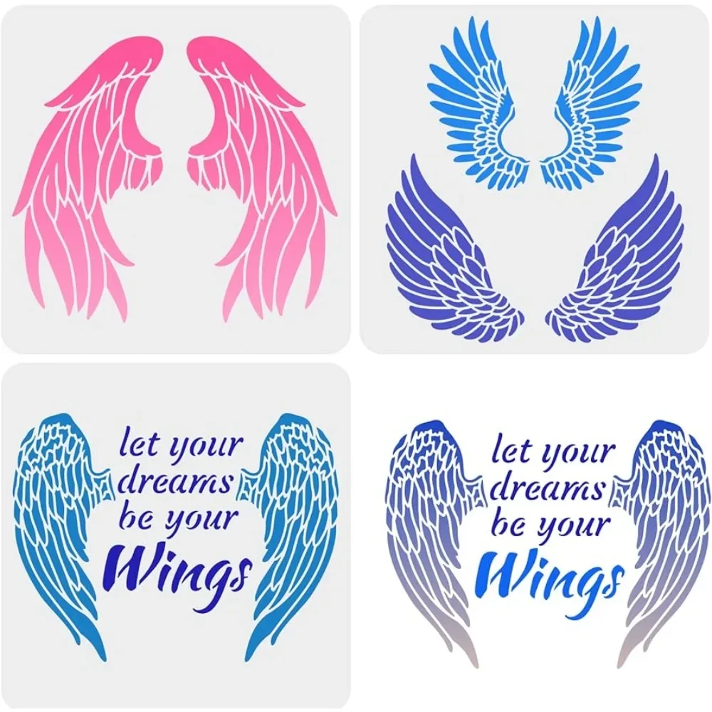 

3PCS Angel Wings Stencils 11.8x11.8 inch Plastic Wings Stencil Template 4 Pairs of Wings Pattern Large Stencil DIY Wall Craft