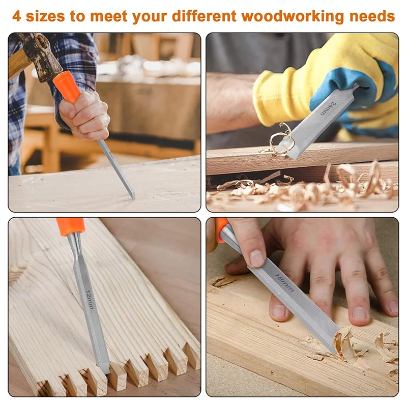 A96I-4 Piece Wood Chisel Sets Woodworking Tools Set, Wood Chisels For Woodworking With Steel Hammer End Wood Tools Chisel Set