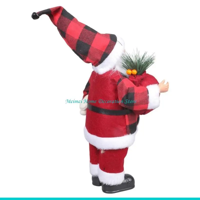 H7BF 12'' Plaid Santa Figurines Christmas Figure Decorations Hanging Xmas Tree