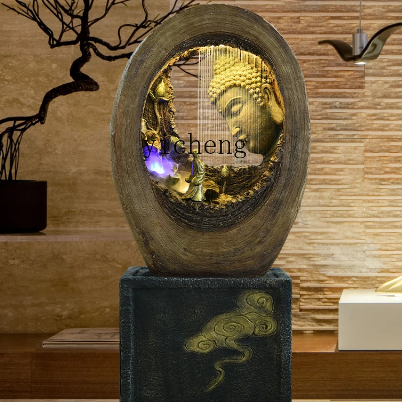 

Zf Chinese Buddha Flowing Water Ornaments Living Room Floor Fountain Office Zen Feng Shui Fortune