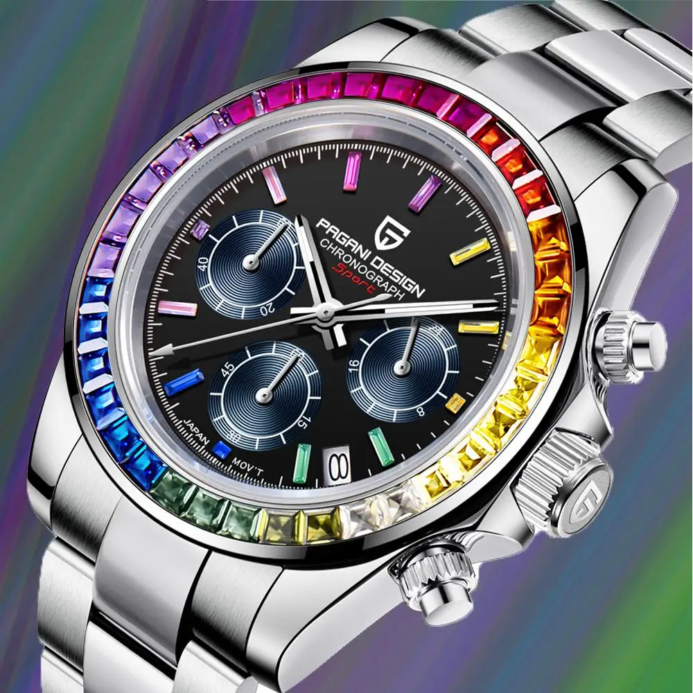 2025 New PAGANI DESIGN Rainbow Circle PD1644 Luxury Quartz Watch For Men Automatic Wristwatches Men Sport Waterproof Chronograph
