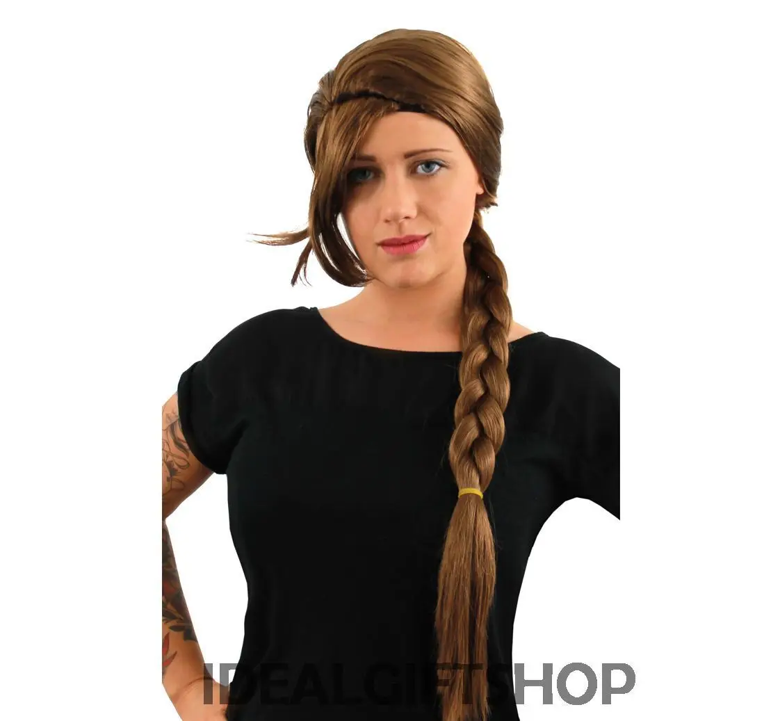 BROWN BRAID WIG BOOK MOVIE CHARACTER DISTRICT GIRL FANCY DRESS COSTUME ACCESSORY