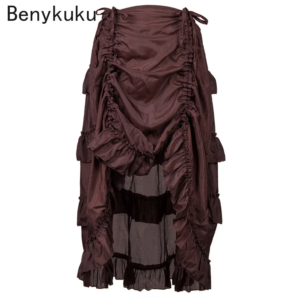 Plus Size Steampunk Midi Gothic Skirt Punk Vintage Skirts Womens Sexy Long Maxi Lace High Waist Medieval Victorian Pleated Skirt