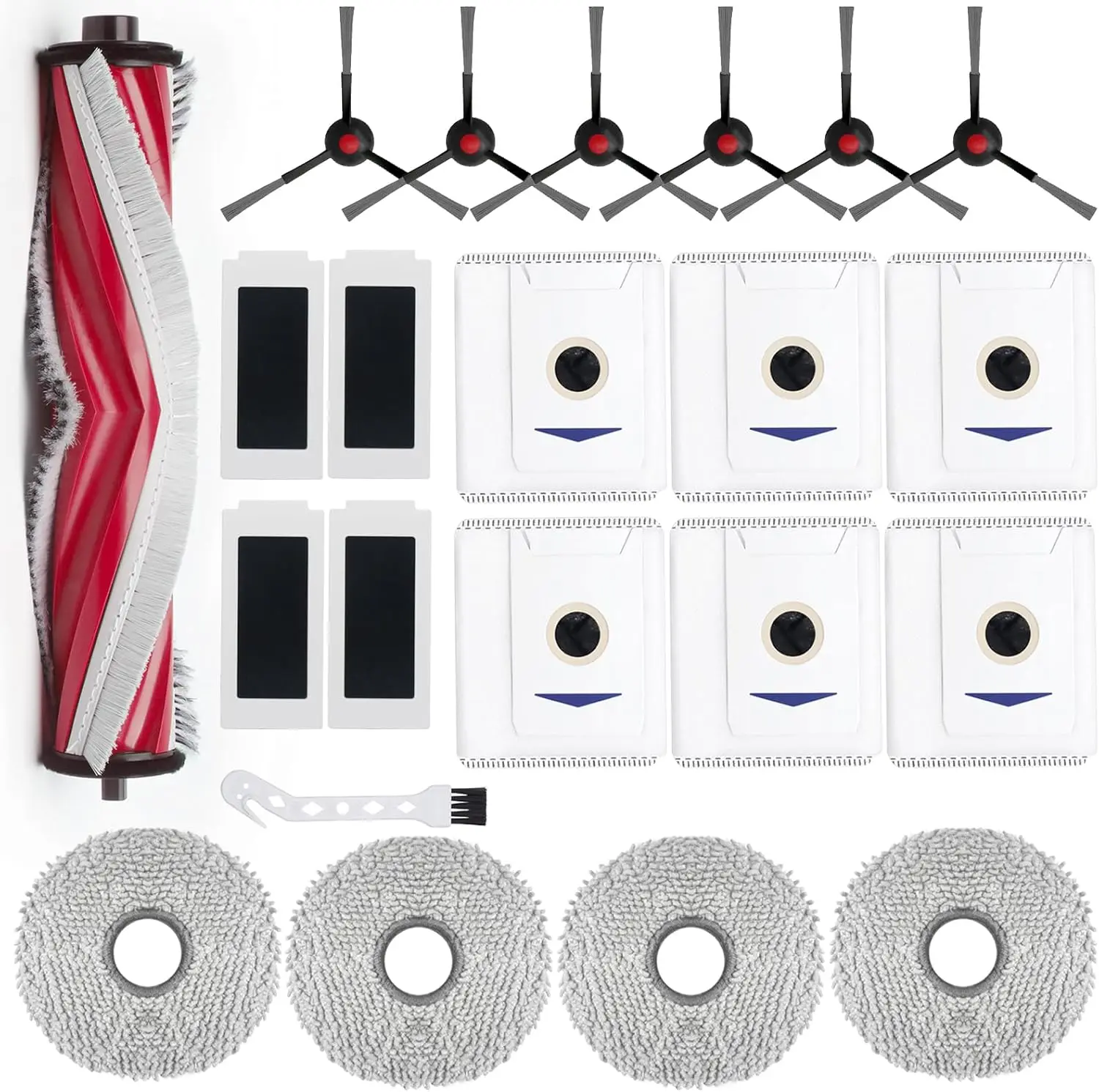 

21-Pack Robot Vacuum Replacement Kit: V-Shaped Brush, Side Brushes, Dust Bags, HEPA Filters, Mop Pads & Cleaning Tool