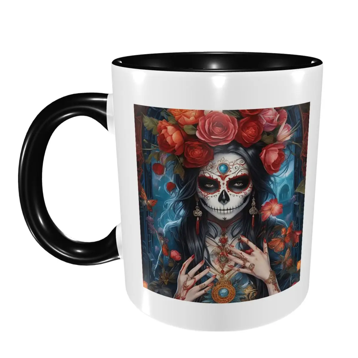 Mexican Catrina Sugar Skull Lady Mug Funny Ceramic Coffee Cups Tea Mugs Milk Cup Drinkware Gifts for Friends