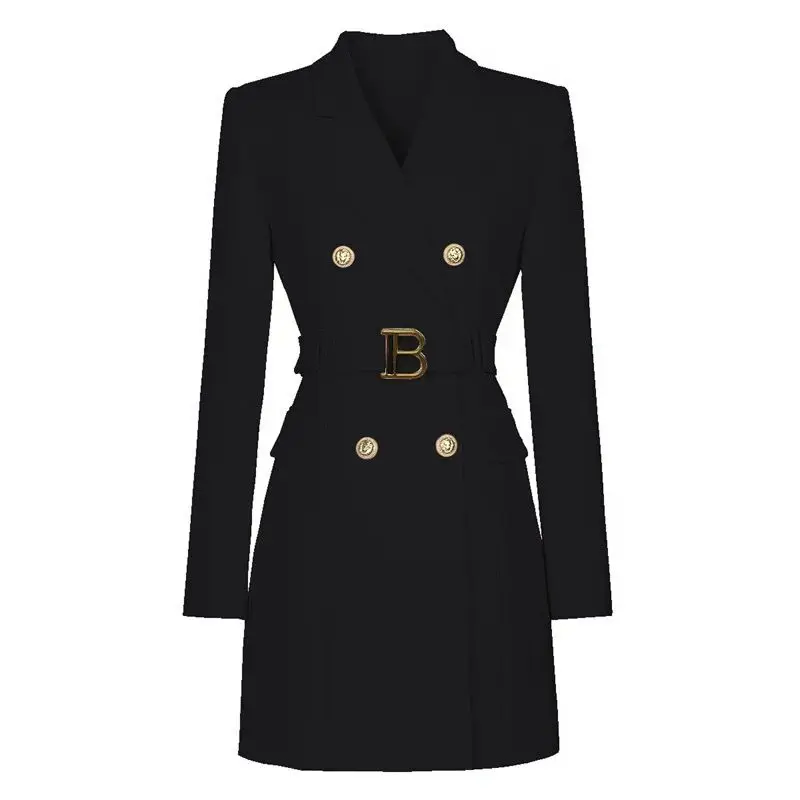 2025 New Spring Women Design Sense Long Sleeve Belted  Suit Dress Office Lady Elegant Long Coat High-end Temperament Short Dress