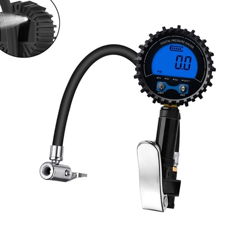 547C Glow Tire Inflator Pressure Gauge Easy Read LCD Display 0.1 Resolution