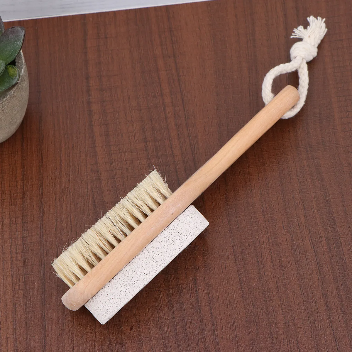 

2Pcs Double Sided Foot Callus File Pumice Stone with Bristles Wood Handle Exfoliating Dead Skin Remover Pedicure Care Tool