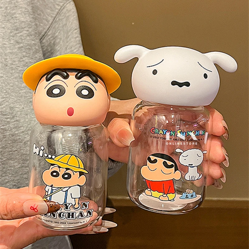 

230ML Kawaii Crayon Shin-Chan Anime Peripherals Nohara Shiro Cartoon Transparent Glass Doll Drinking Cup Birthday Gift