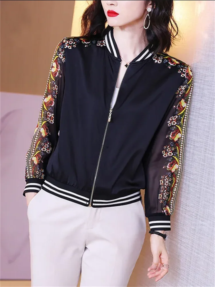 Leisure Ladies Jackets Thin Coats Temperament Korean Women Outwear Loose Jacket Zipper Coat Print Woman Clothes Jacket Thin Coat