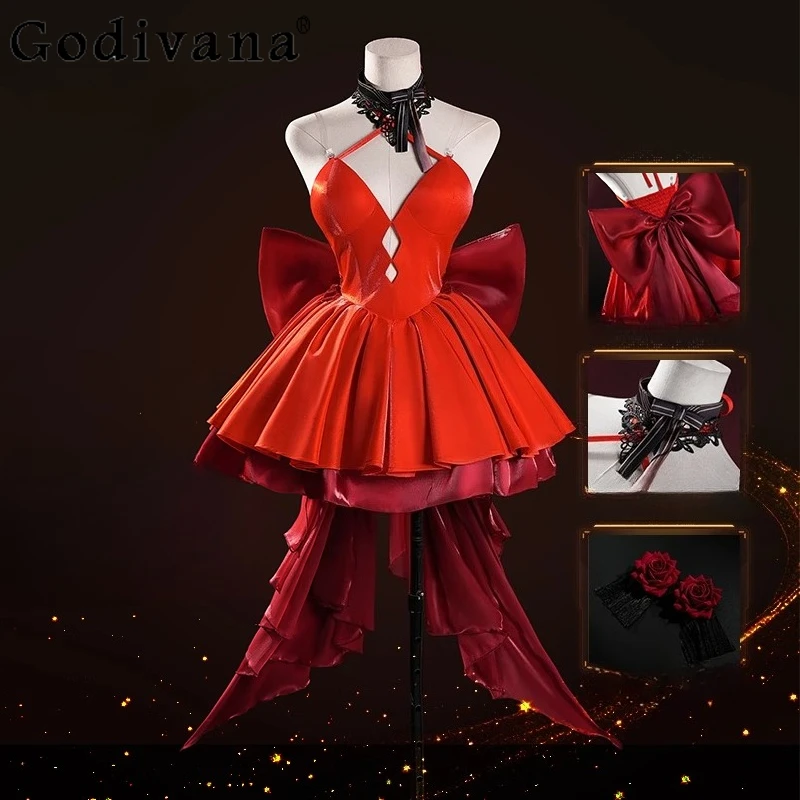 

Women's Sexy Red Strapless Dresses Anime Cosplay Asuka Langley Soryu Dress Costume Girls Halloween Party Dress Suit