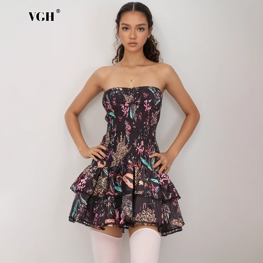 

VGH Elegant Patchwork Lace Up Slimming Dress For Women Halter Sleeveless Backless High Waist Temperament Short Dresses Female