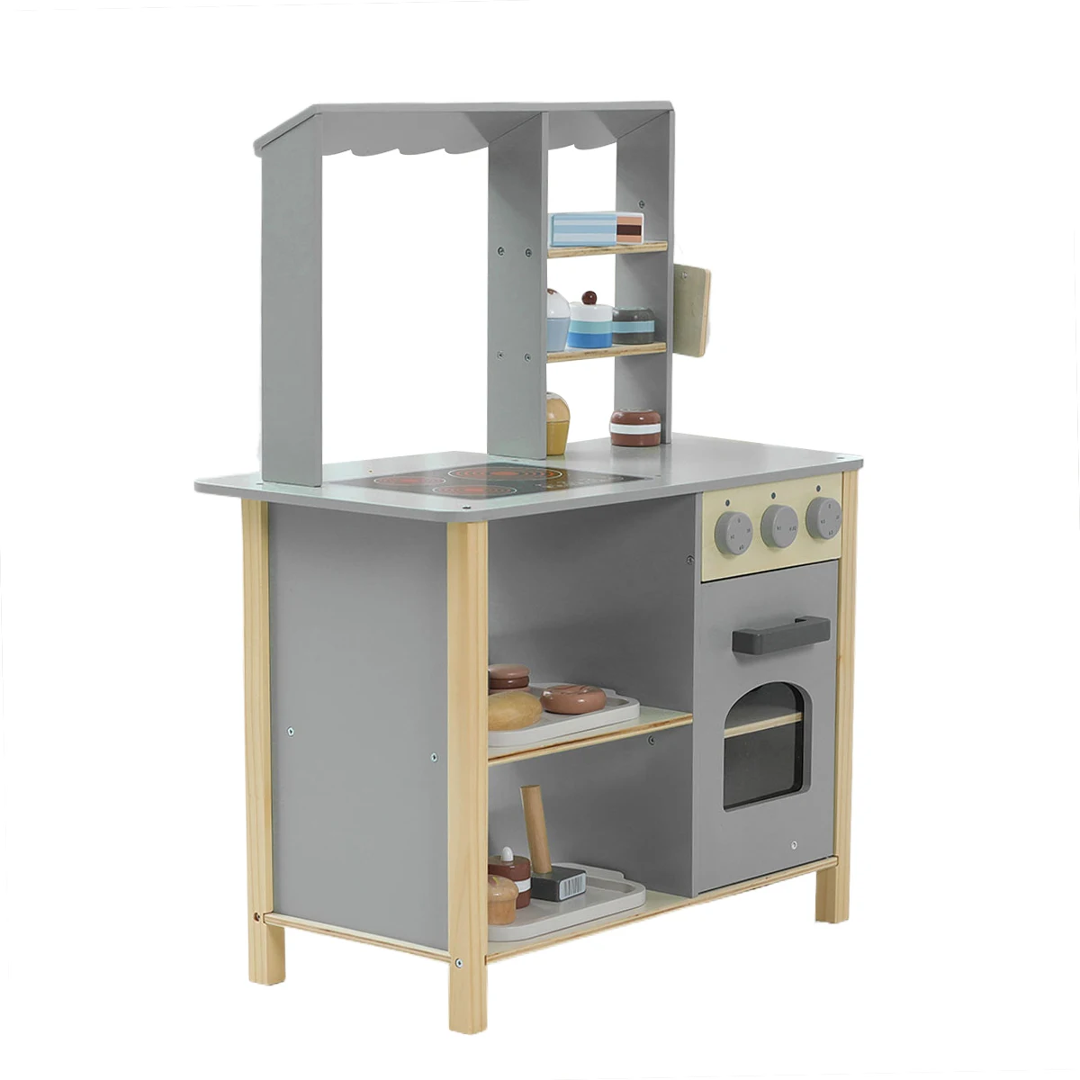 

Kids Pretend Play Kitchen Set Wood Mini Restaurant Furniture with Accessories Wooden Kitchen Toys for Children