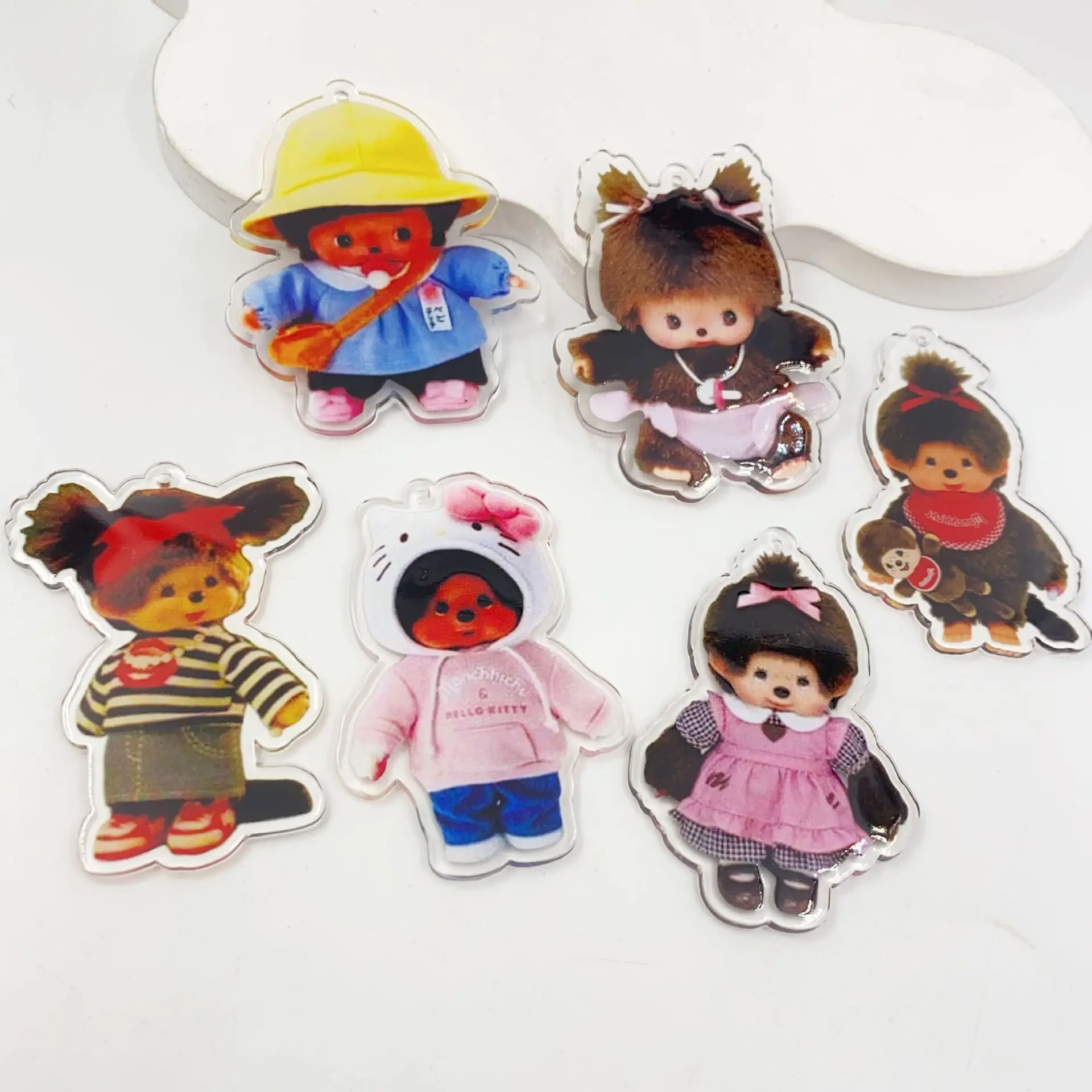 

10pcs New acrylic double-sided color-printed cartoon character Monqiqi keychain pendant decoration DIY accessory