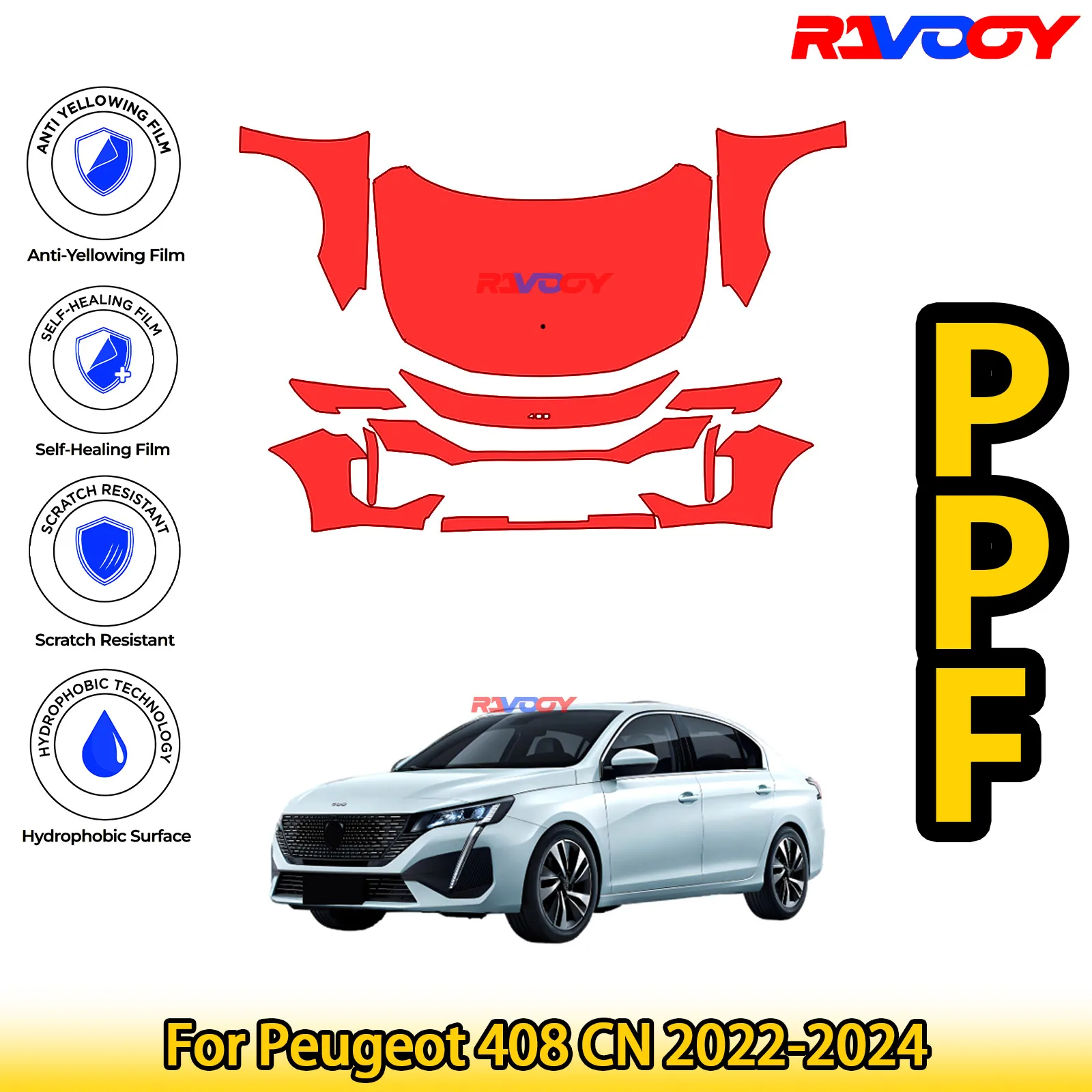 

For Peugeot 408 CN 2022-2024 Glossy Matte Black Precut front PPF Kit Paint Protection Film