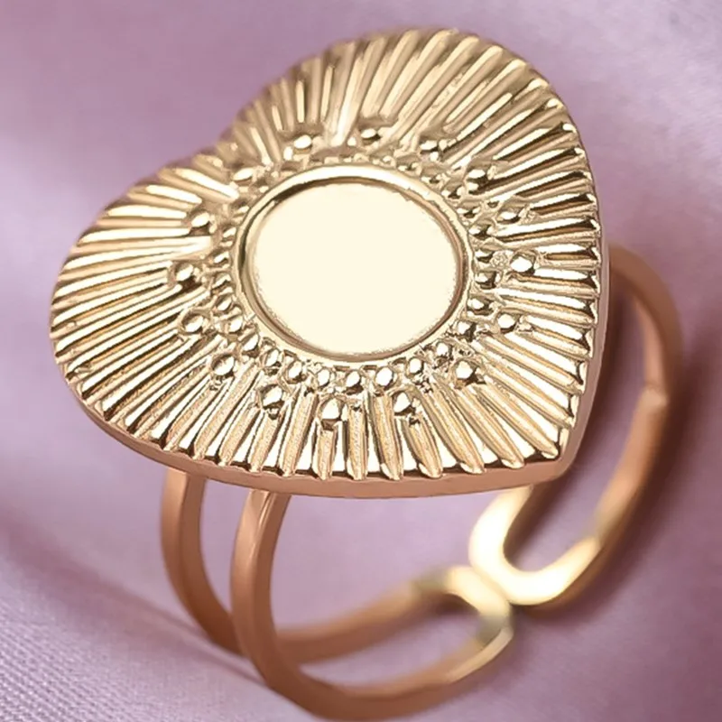 Oval Square Leaf Heart Sun Base Open Adjustable Ring DIY Rhinestone Oil Drop Stainless Steel Rings For Women Men Jewelry Bagues