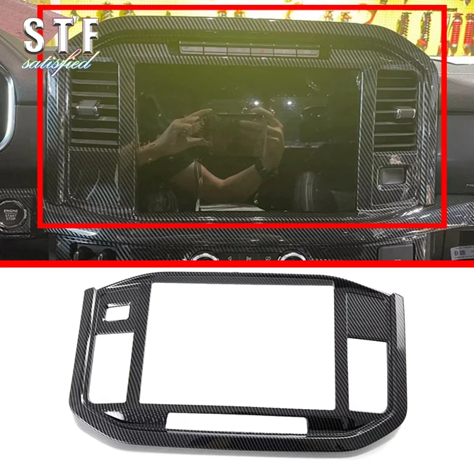 Carbon Fiber Style Interior Center Control Cover Trim For Ford F-150 F150 2021 2022 Car Accessories Stickers