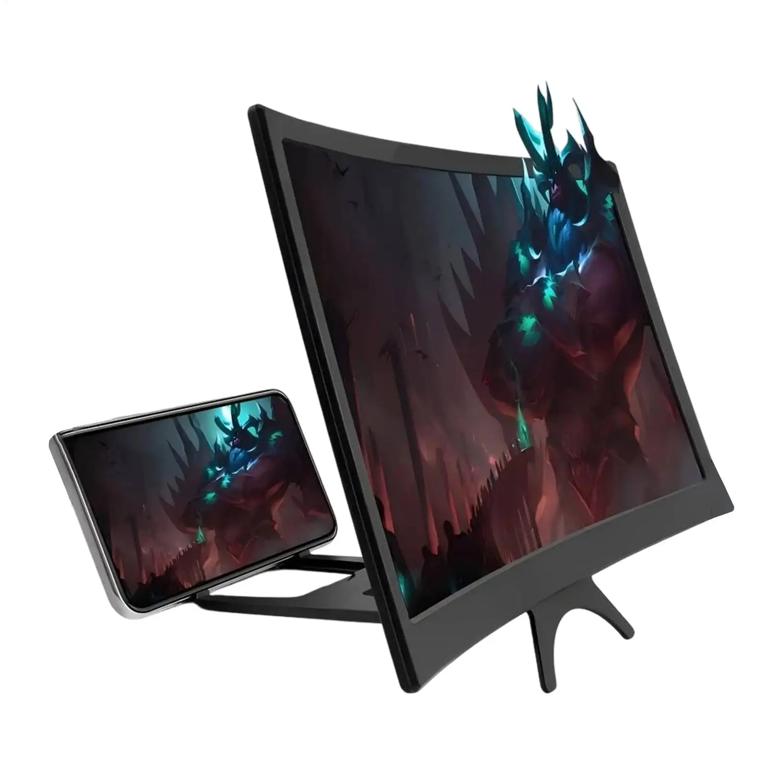 مضخم شاشة منحني قابل للطي 12 بوصة مضخم صوت للهاتف المحمول فائق الوضوح عدسة مكبرة حامل كسول لمشاهدة الفيلم